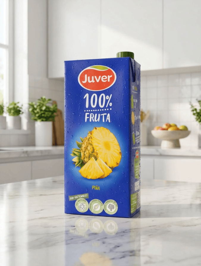 Juver 100% Fruta Piña en una cocina